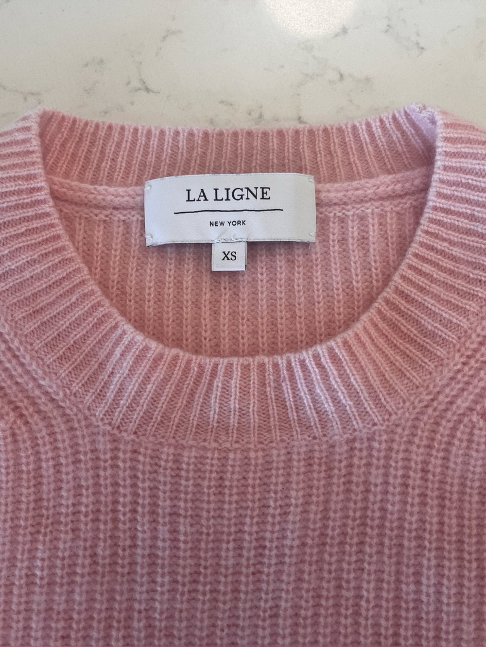 La Ligne Mini Toujours Cashmere Sweater Pink XS Fits S/M Ribbed Crewneck EUC - Picture 6 of 6